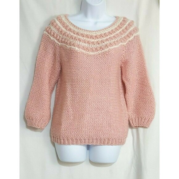 Vintage Hand Knit Sweater Pink Popcorn Its Pure Gould S Pullover Cottage Core - Picture 3 of 7